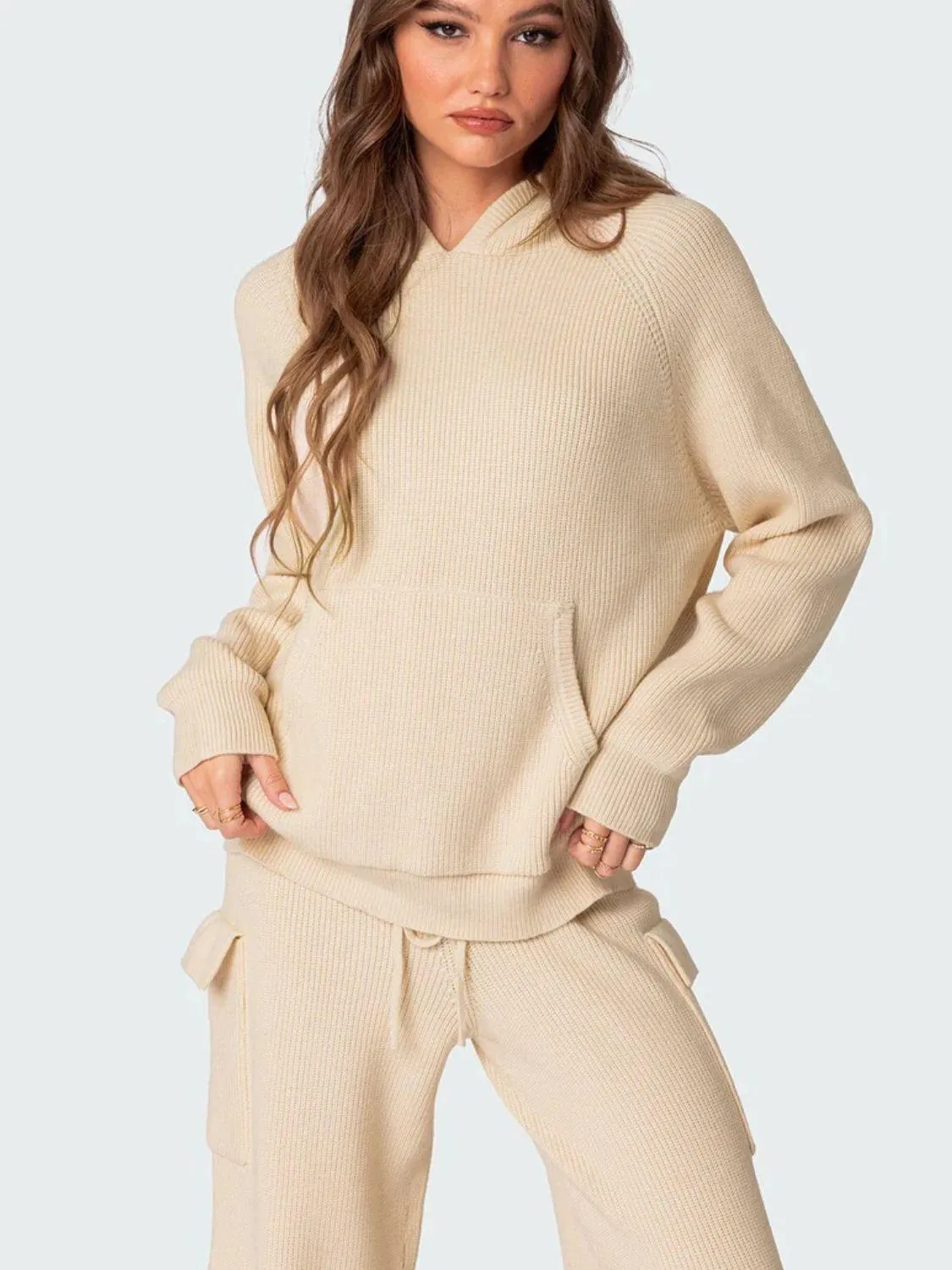 Outfit Set Long Sleeve Hooded Top and Cargo Pants Sweater Set