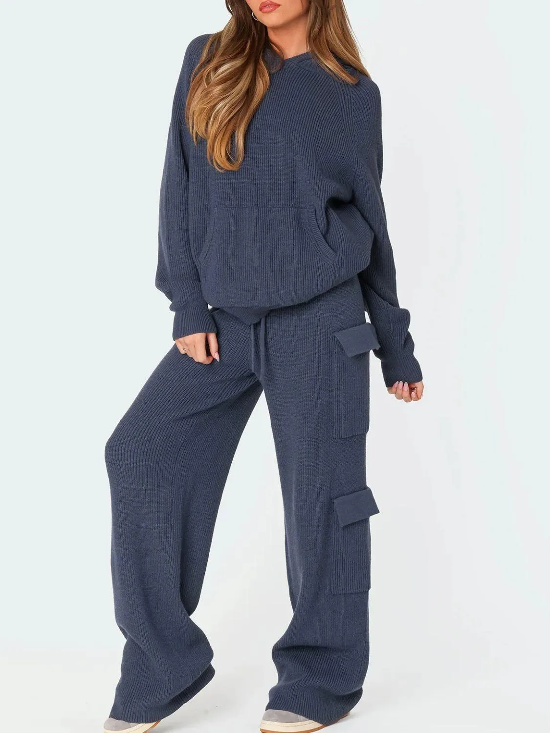 Outfit Set Long Sleeve Hooded Top and Cargo Pants Sweater Set