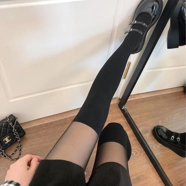 Patchwork sheer mesh tights