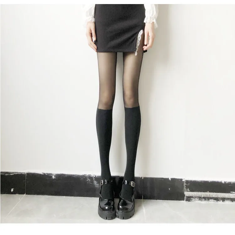 Patchwork sheer mesh tights