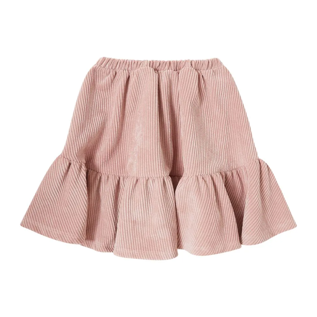 Pink Corduroy Flared Skirt