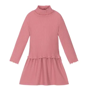 Pink Mockneck Ribbed Knit Dress