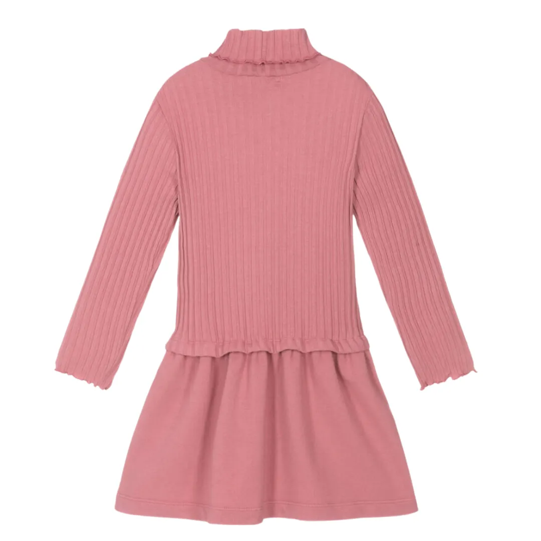 Pink Mockneck Ribbed Knit Dress