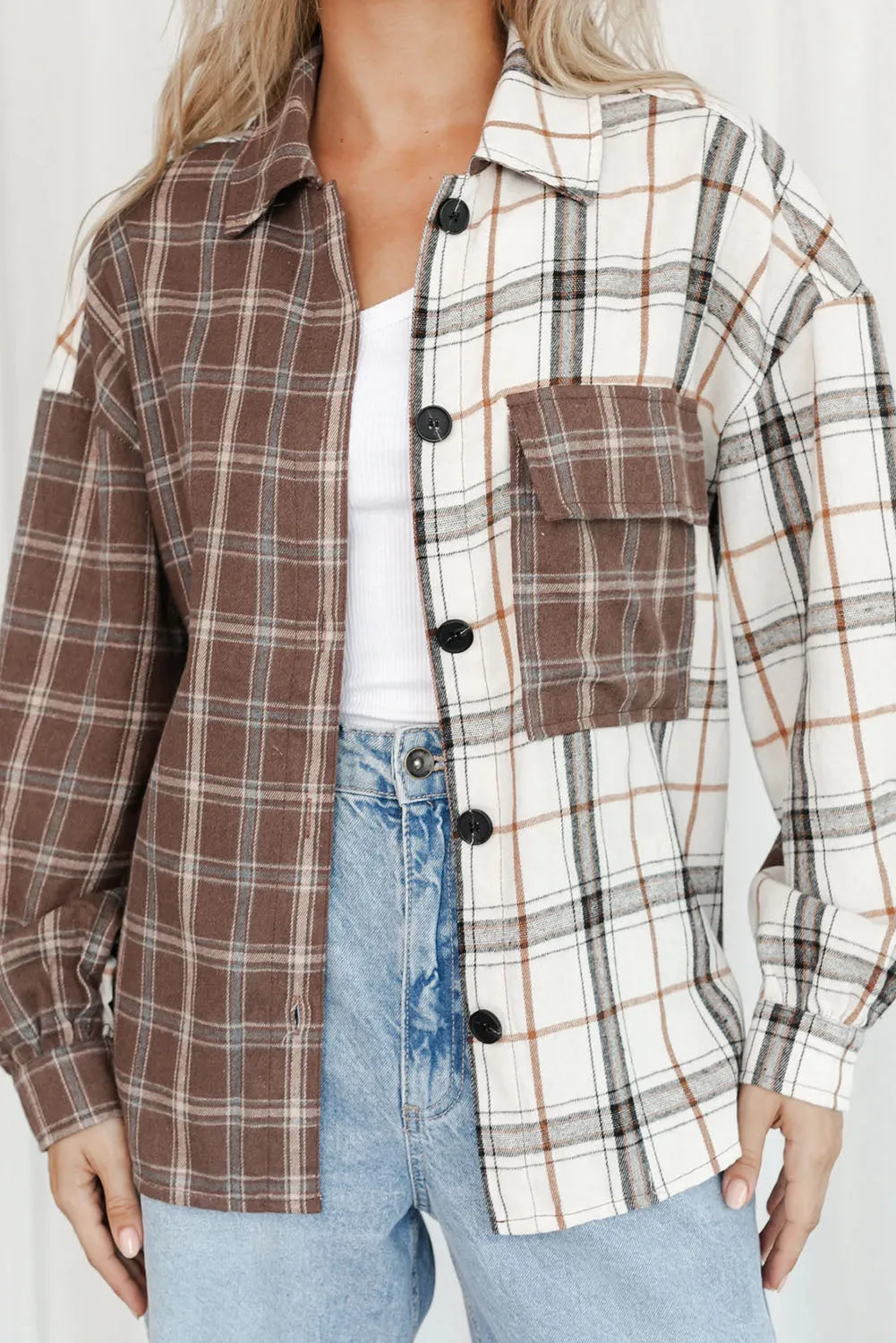 Plaid Colorblock Button Front Shirt