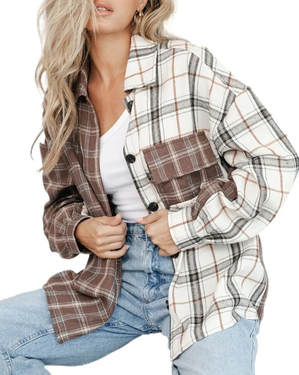 Plaid Colorblock Button Front Shirt