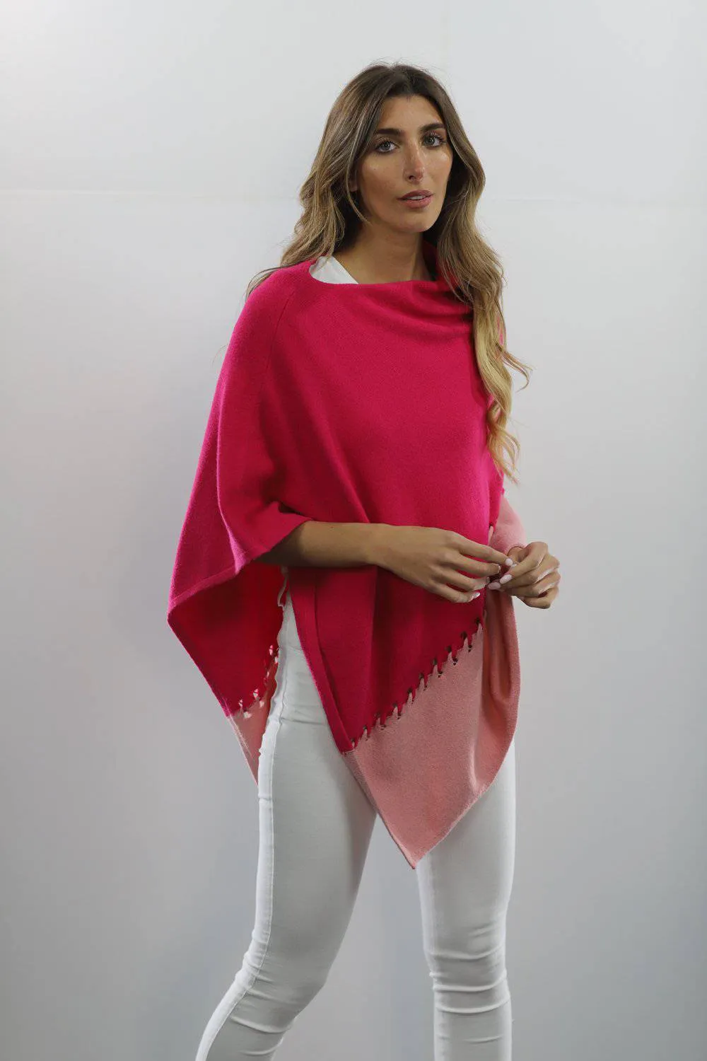 Poncho with Two Tone Detail - Rose/Pink