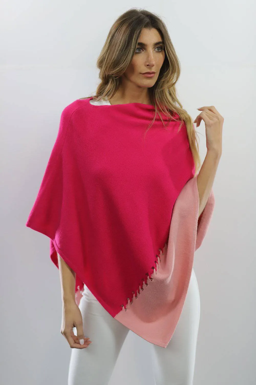 Poncho with Two Tone Detail - Rose/Pink