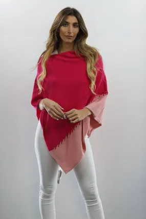 Poncho with Two Tone Detail - Rose/Pink