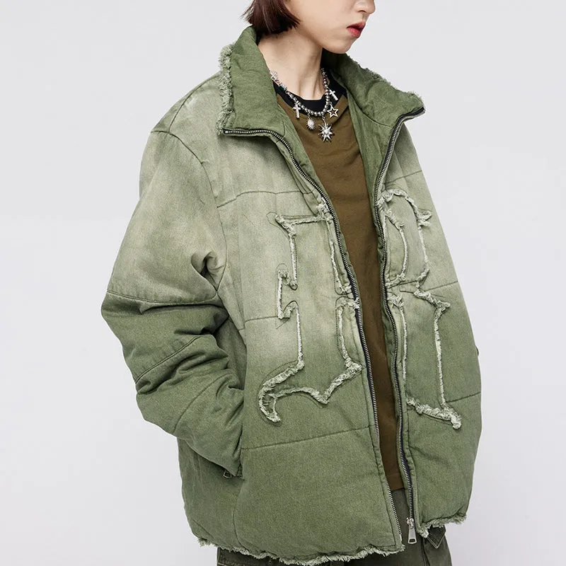 PopFlying Gradient Winter Coat Distressed R