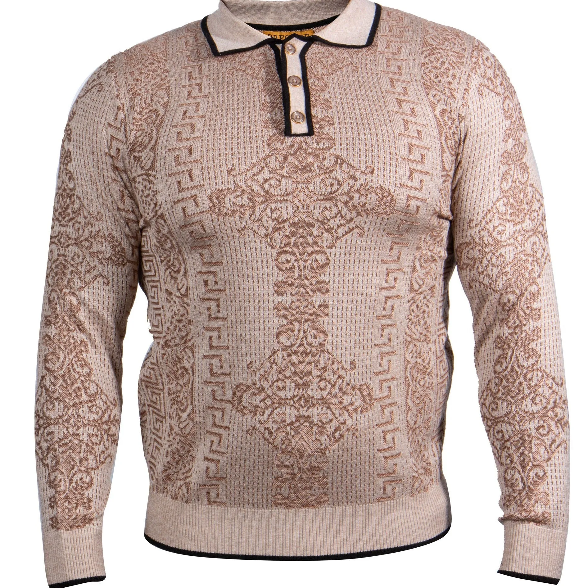 Prestige SW-447 L/S 3 Button Polo Jacquard Sweater Stone