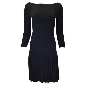 Ralph Lauren Collection Black Pleated Long Sleeved Merino Wool Knit Dress