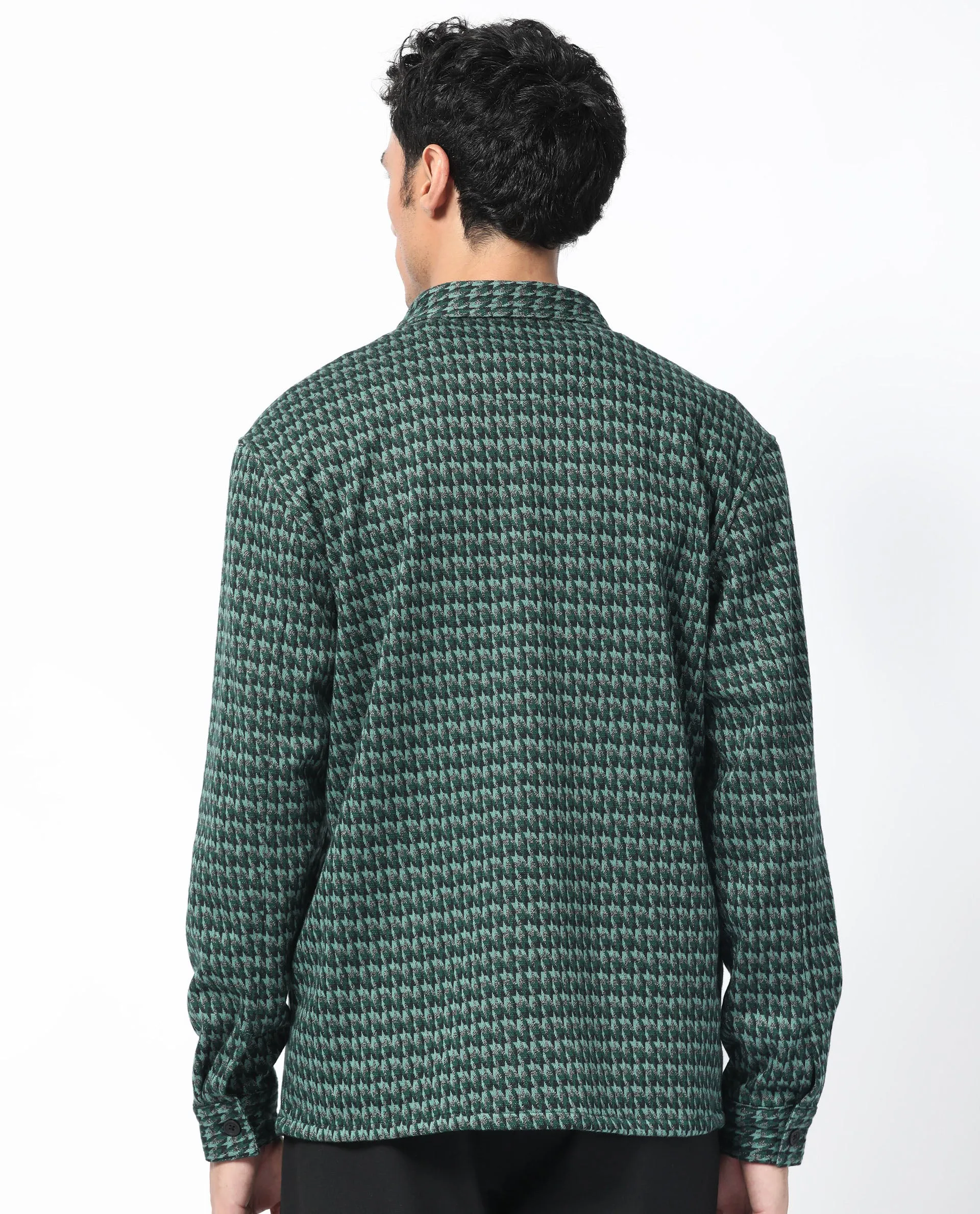 Rare Rabbit Men's Rodez Green Full Sleeve Button Closure Houndstooth Shacket