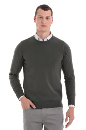 Regular Fit Cotton Khaki Crewneck Sweater