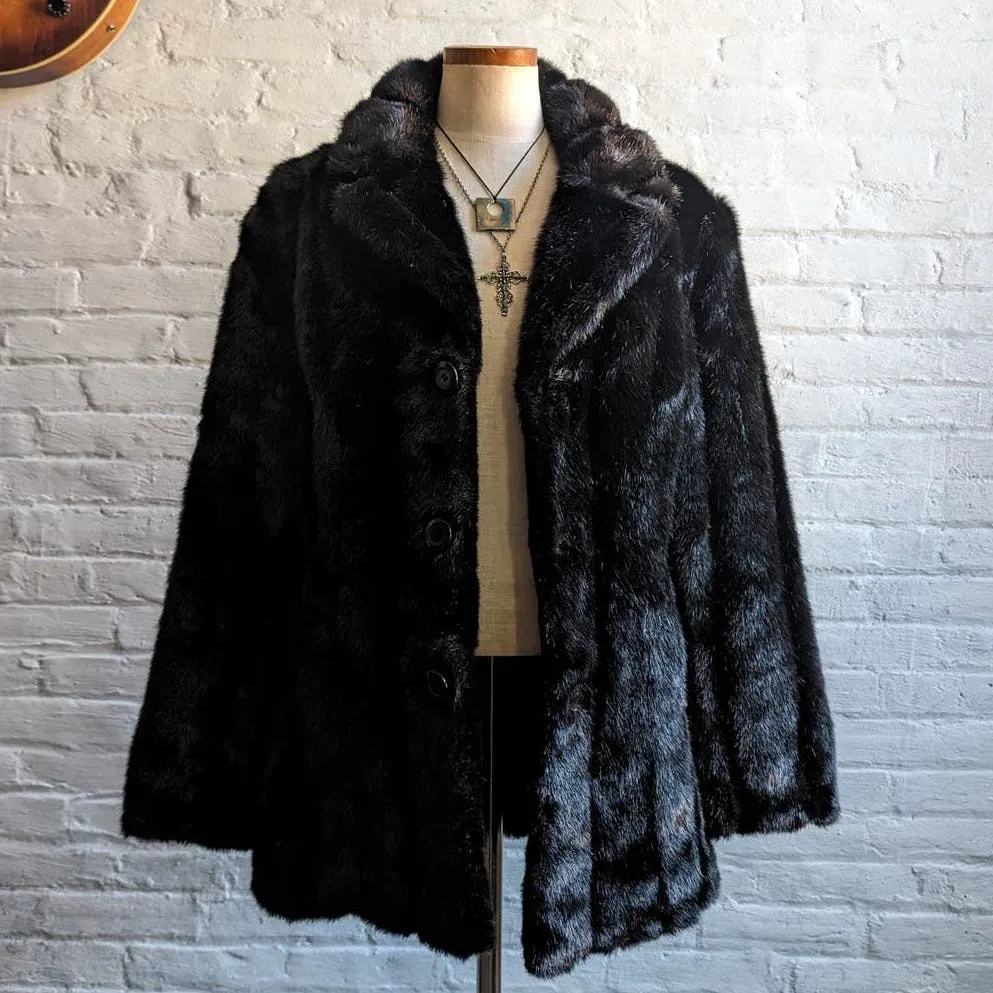 Retro Mob Wife Chic Vegan Fur Silk Coat Minimalist Goth Penny Lane Fuzzy Jacket