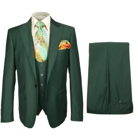 Rossi Man Hunter Green Men's Slim-fit Suit Vested Flat Front Pants