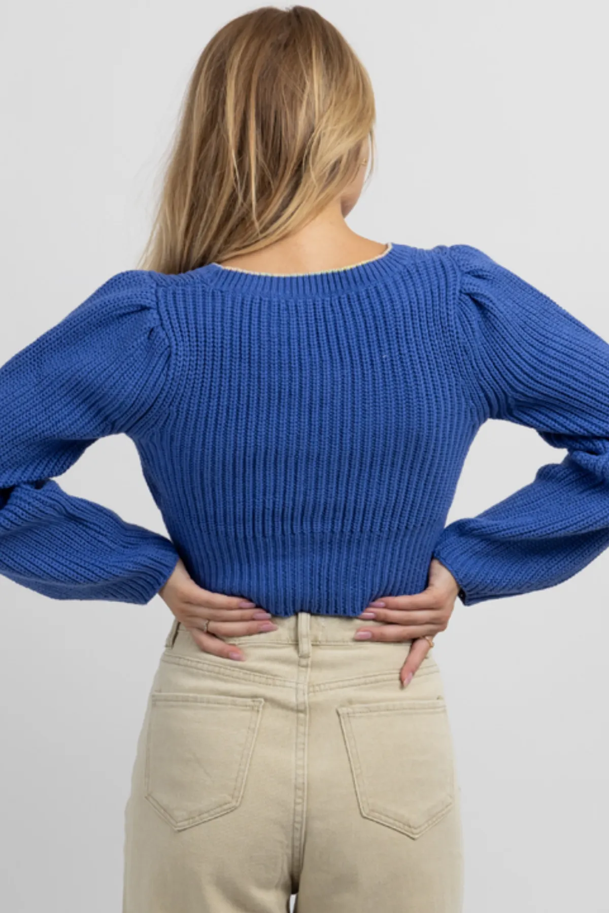 ROYAL BLUE CROPPED BUTTON CARDIGAN