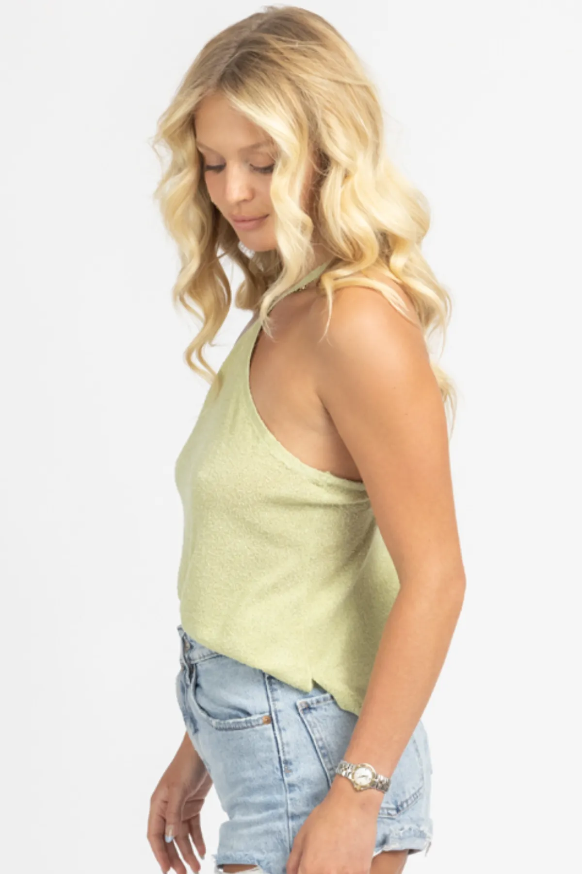 SAGE HALTERNECK KNIT TIE TOP