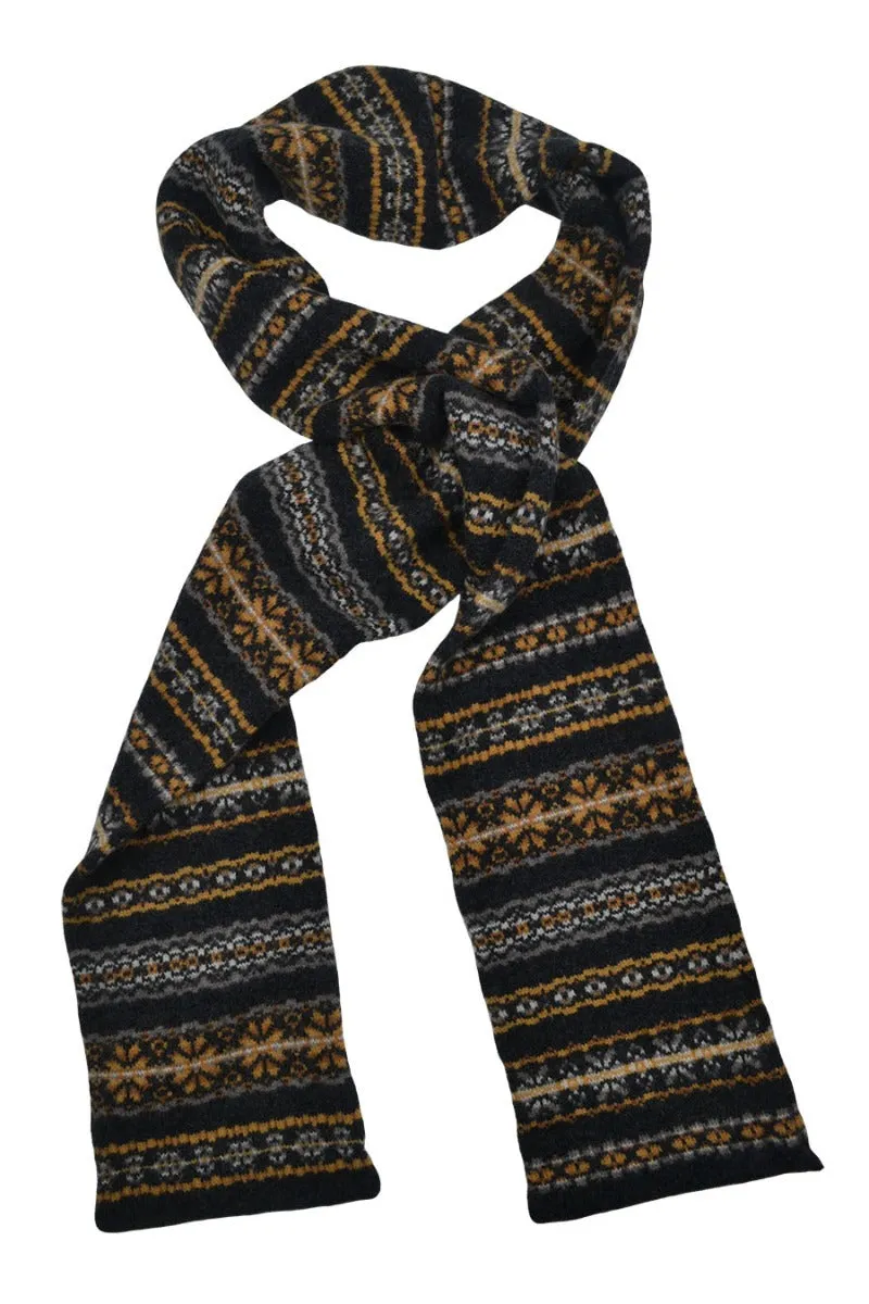 Scalloway Fair isle scarf - Charcoal