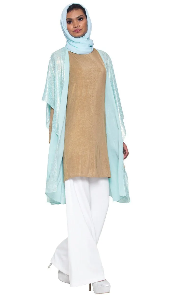 Shimmer Chiffon Floral Print Poncho - Aqua - FINAL SALE