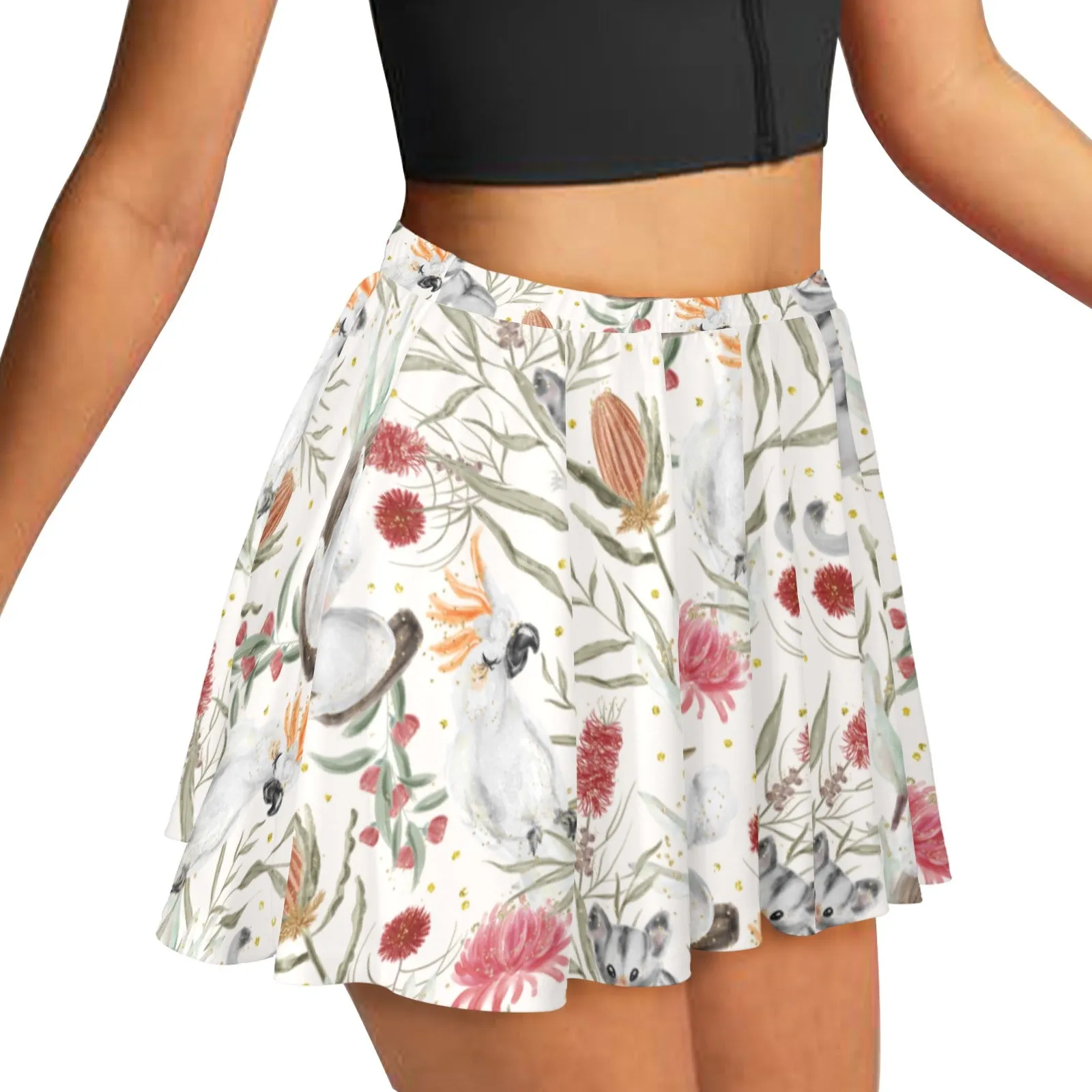 Skater Skirt Australian Animals, Koala Cockatoo and Sugar Glider Skater Skirt (Model D69)