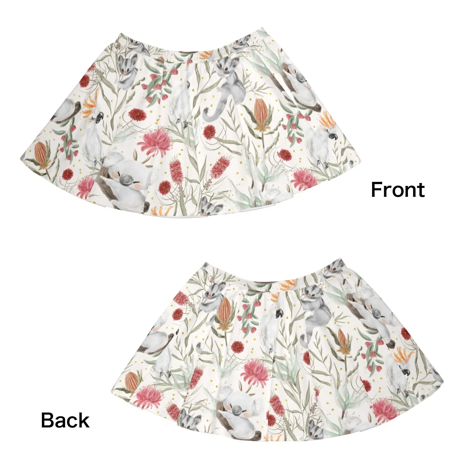 Skater Skirt Australian Animals, Koala Cockatoo and Sugar Glider Skater Skirt (Model D69)