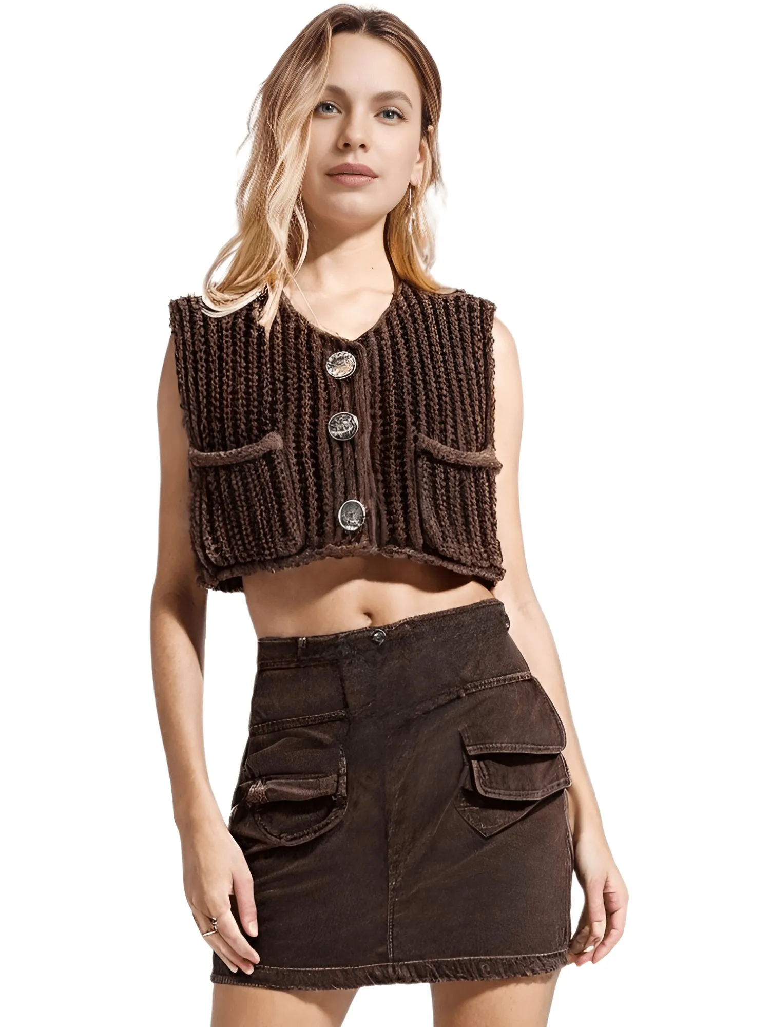 Sleeveless Crop Sweater Vest Solid Loose Casual Sweater Vest Cable Knit Sweater Vest For Women