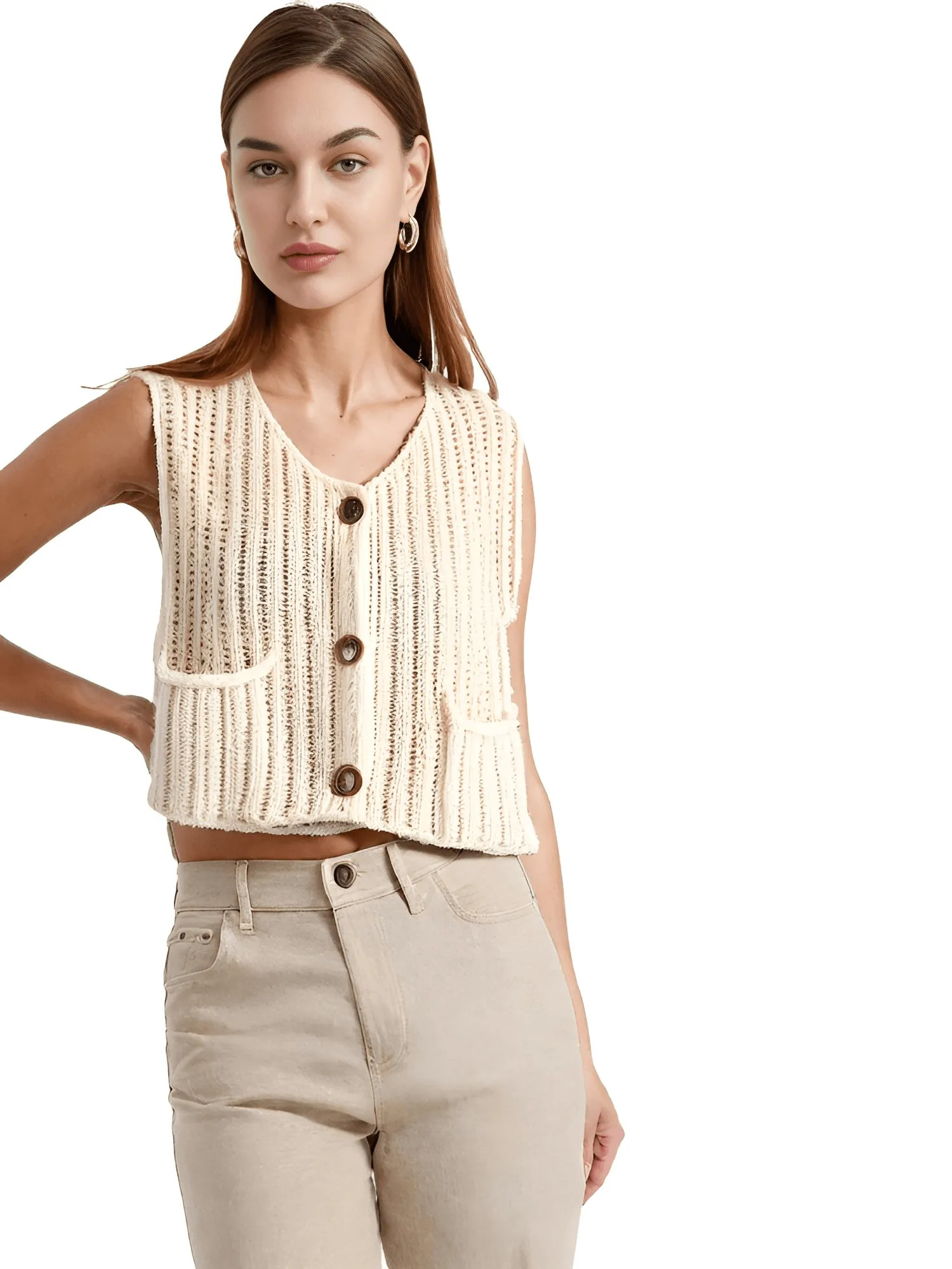 Sleeveless Crop Sweater Vest Solid Loose Casual Sweater Vest Cable Knit Sweater Vest For Women