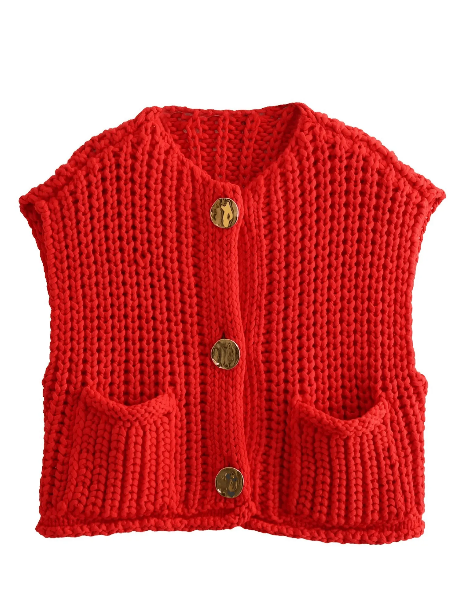 Sleeveless Crop Sweater Vest Solid Loose Casual Sweater Vest Cable Knit Sweater Vest For Women