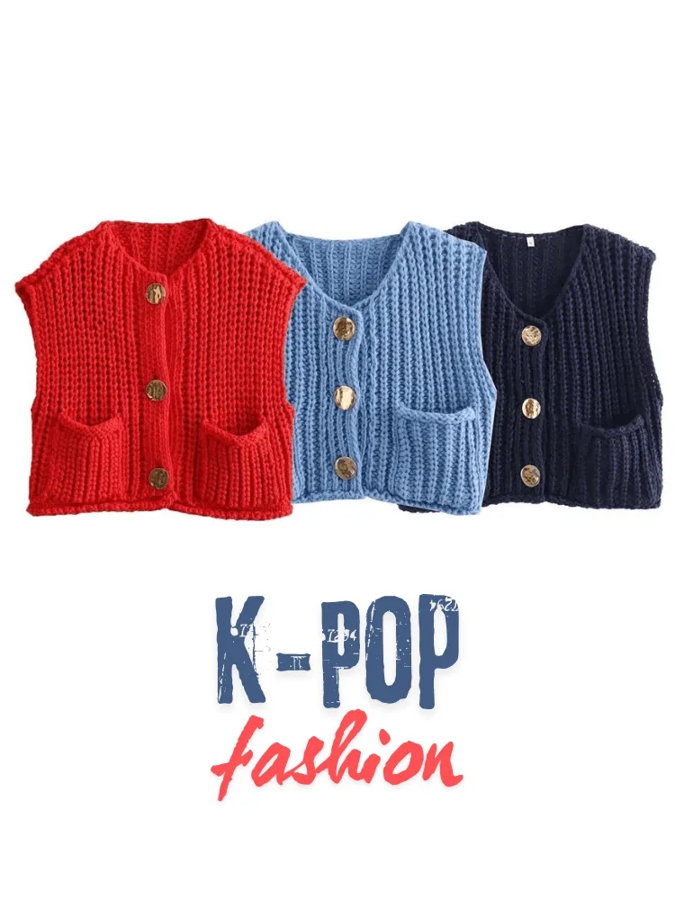 Sleeveless Crop Sweater Vest Solid Loose Casual Sweater Vest Cable Knit Sweater Vest For Women