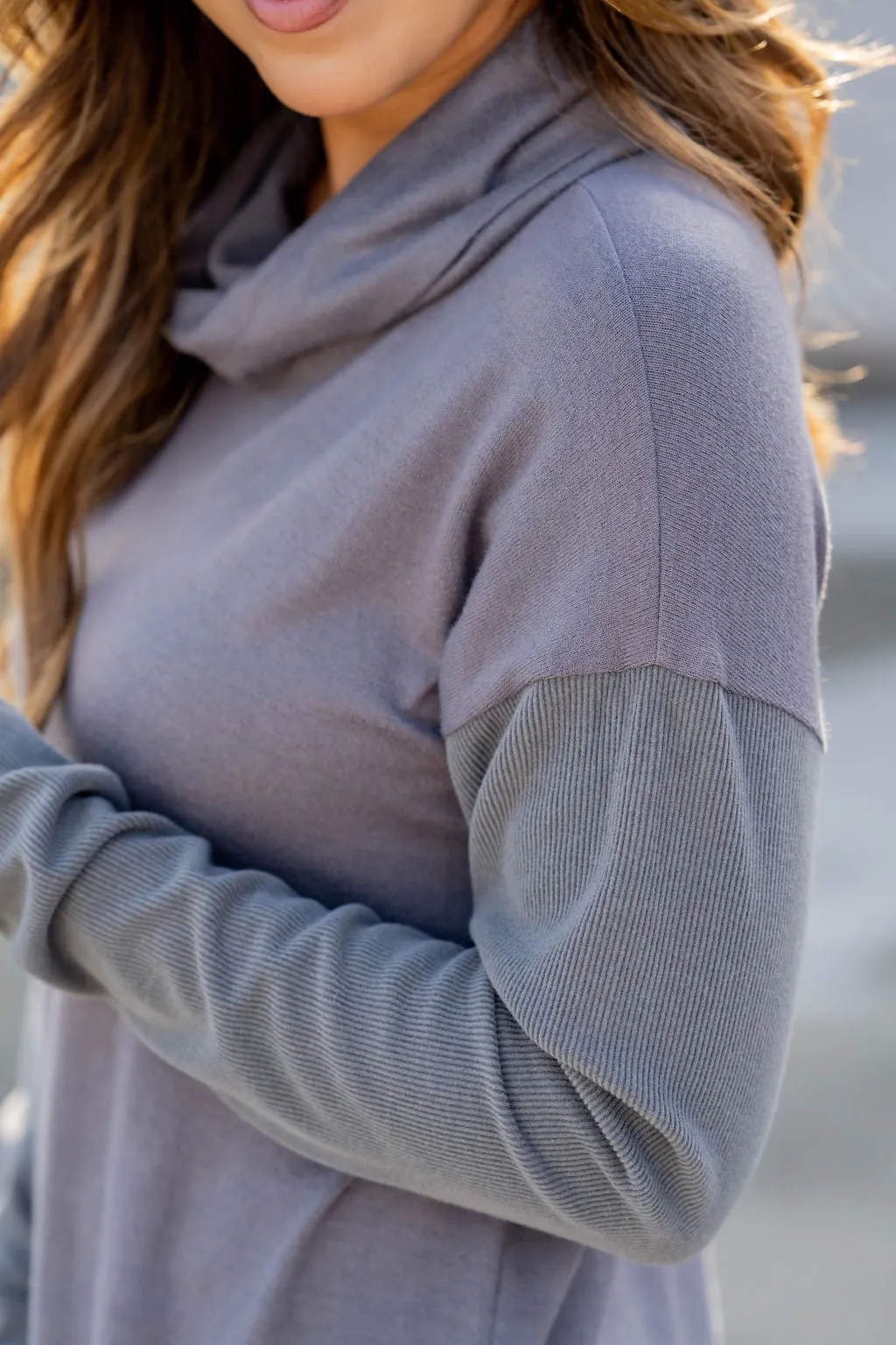 So Soft Ribbed Sleeve Cowl Neck