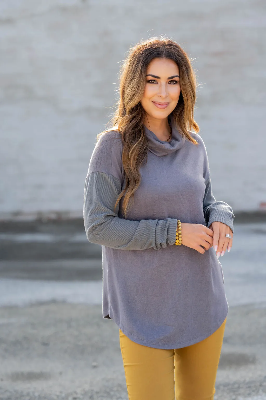 So Soft Ribbed Sleeve Cowl Neck