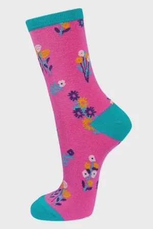 Sock Talk Women's Floral Bamboo Socks Pink