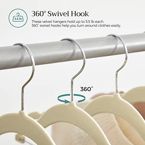 SONGMICS Pants Hangers, Set of 30 Velvet Hangers with Adjustable Clips, Space-Saving, Non-Slip for Skirts, Coats, Dresses, 16.7-Inch Long, Beige UCRF012M30