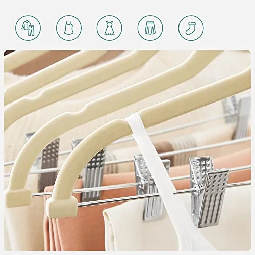 SONGMICS Pants Hangers, Set of 30 Velvet Hangers with Adjustable Clips, Space-Saving, Non-Slip for Skirts, Coats, Dresses, 16.7-Inch Long, Beige UCRF012M30