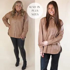 SPANX | Leather-Like Long Sleeve Oversized Shacket in Toffee