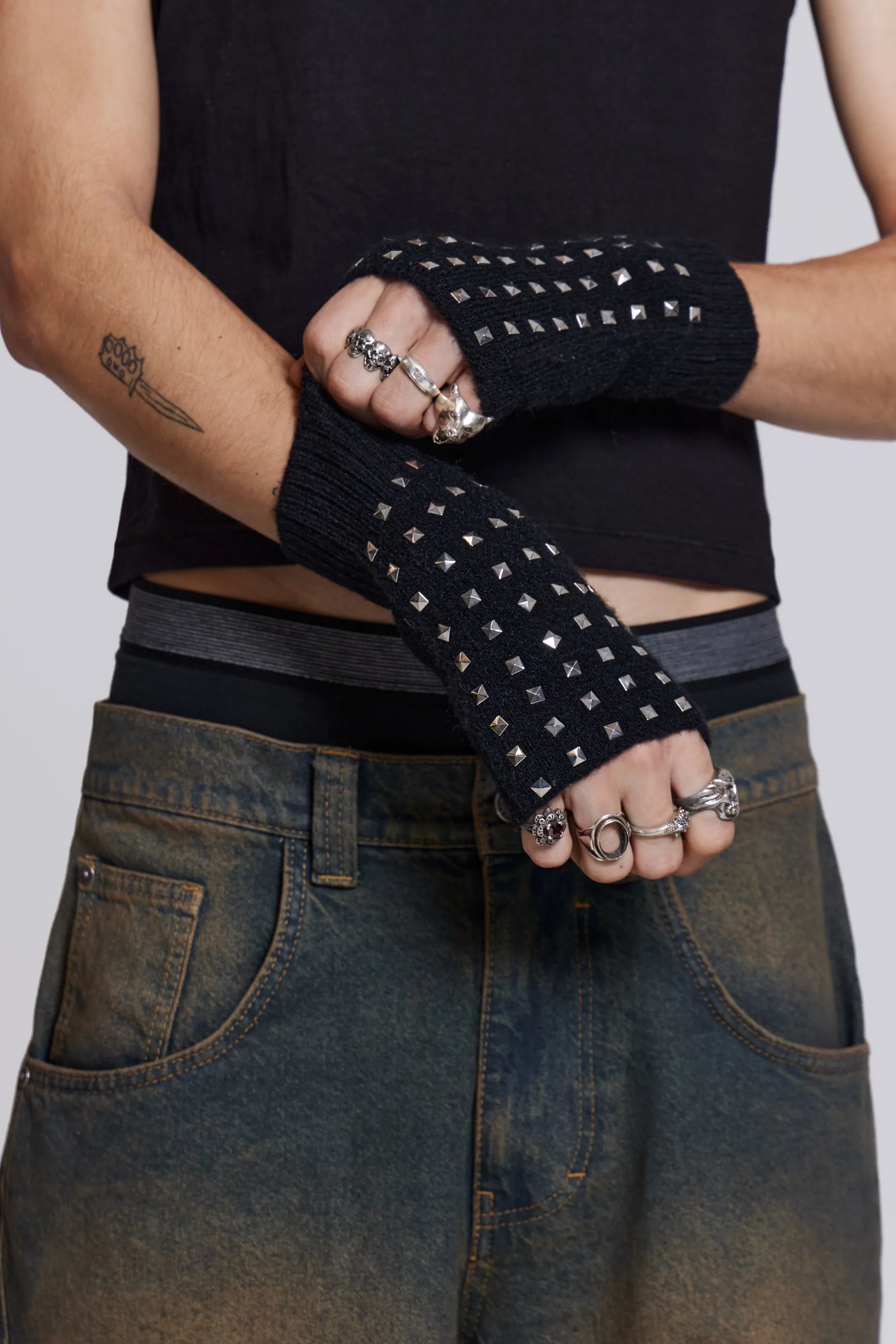 Stud Fingerless Gloves