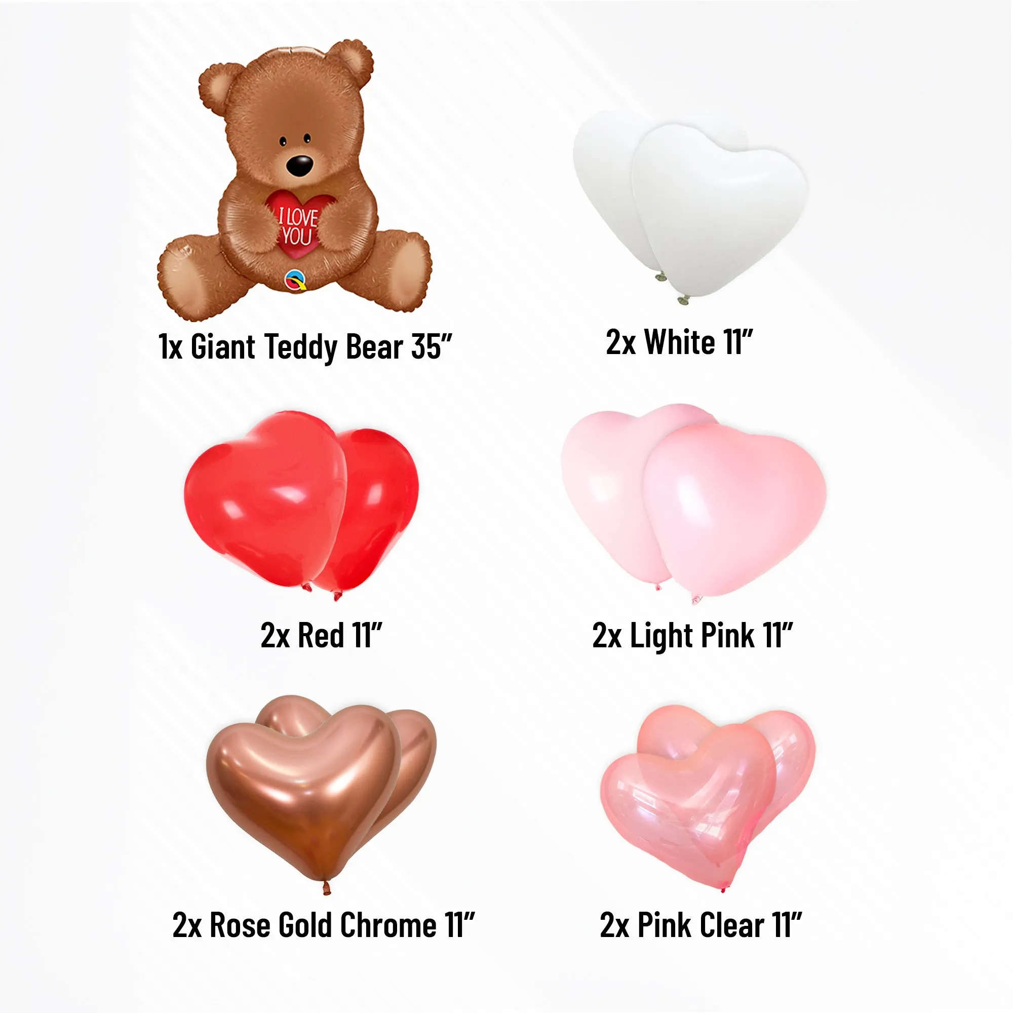 Teddy Bear I Love You Heart Balloon Bouquet Kit (11 Pack)