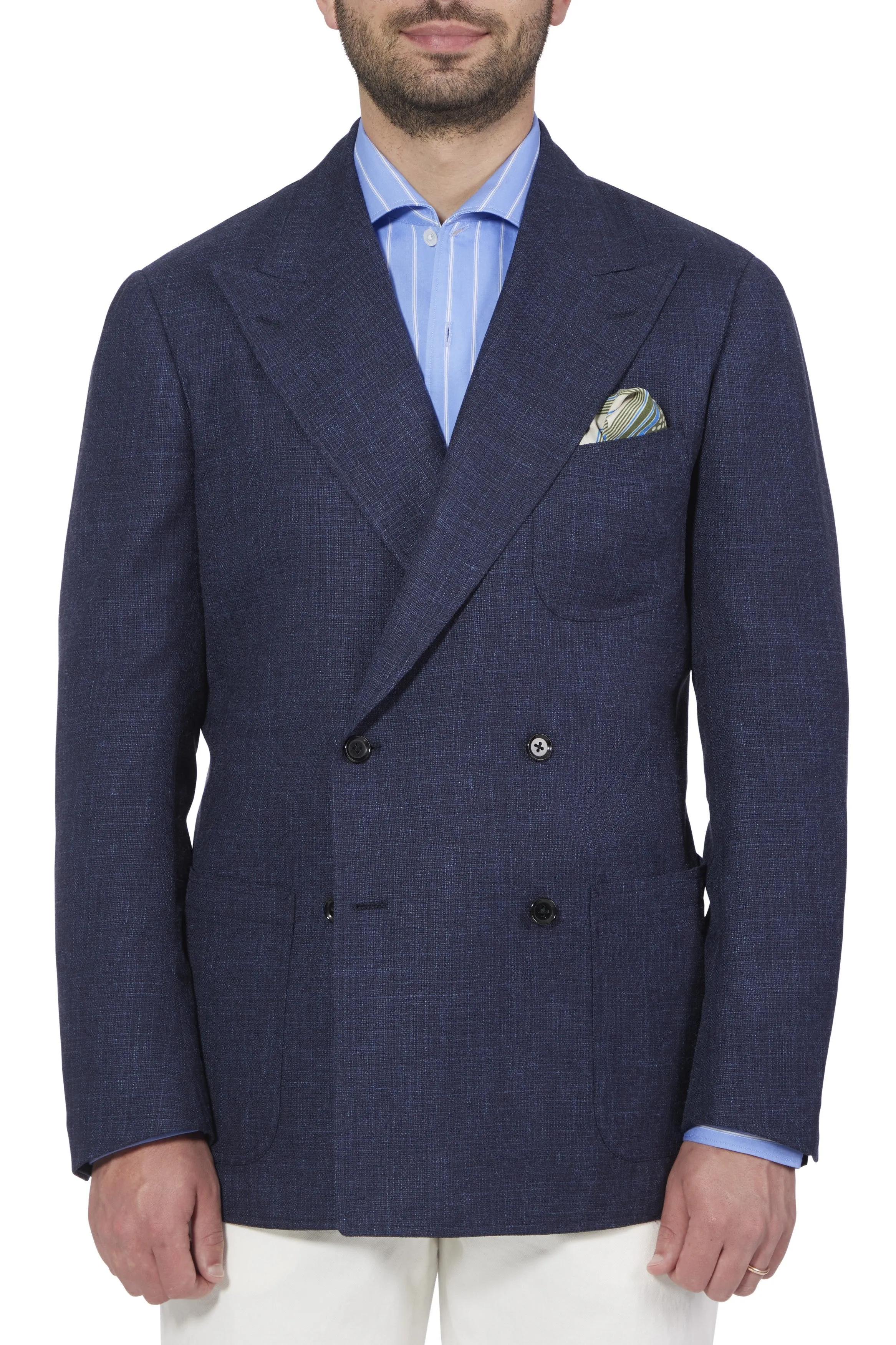 The Armoury Model 16 Navy Wool/Silk/Linen Jacquard Basket Weave Sport Coat