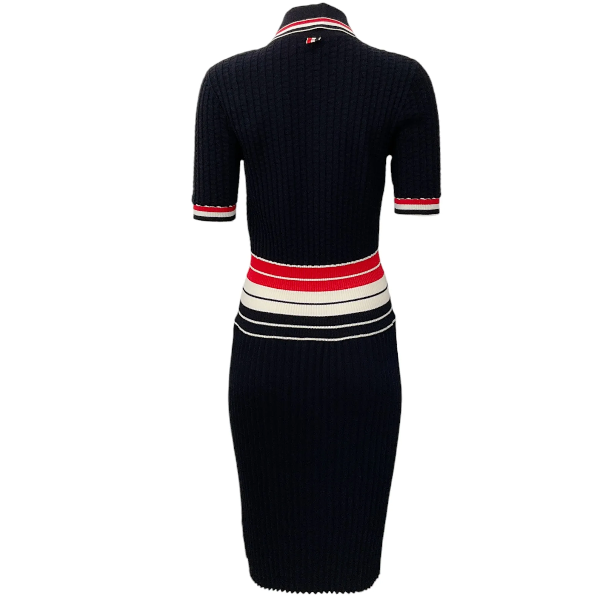 Thom Browne Navy / Red / White Cotton Rib Knit Polo Dress