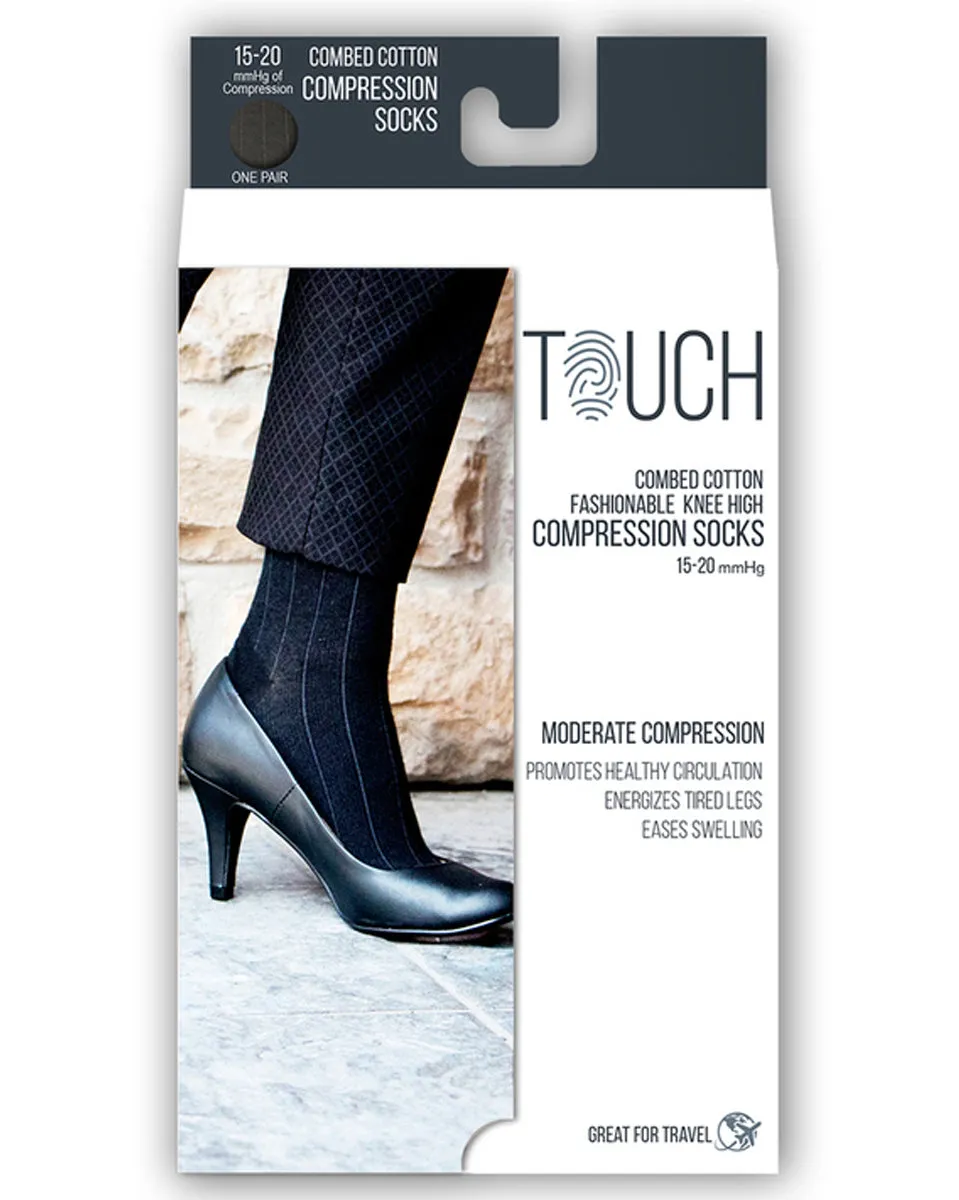 Touch Ladies' Iintelligent Rib Pattern Knee Highs 15-20 mmHg