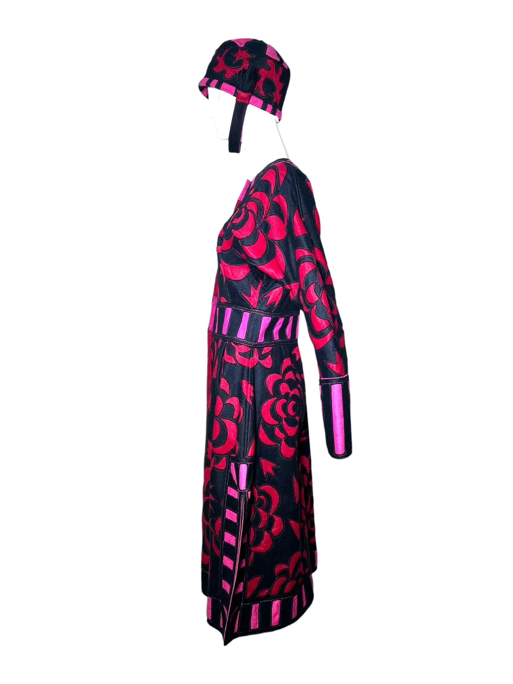 Tribe 1985 FIT Lightweight Cut Felt Appliqué Wearable Art Coat Dress & Hat Ensemble