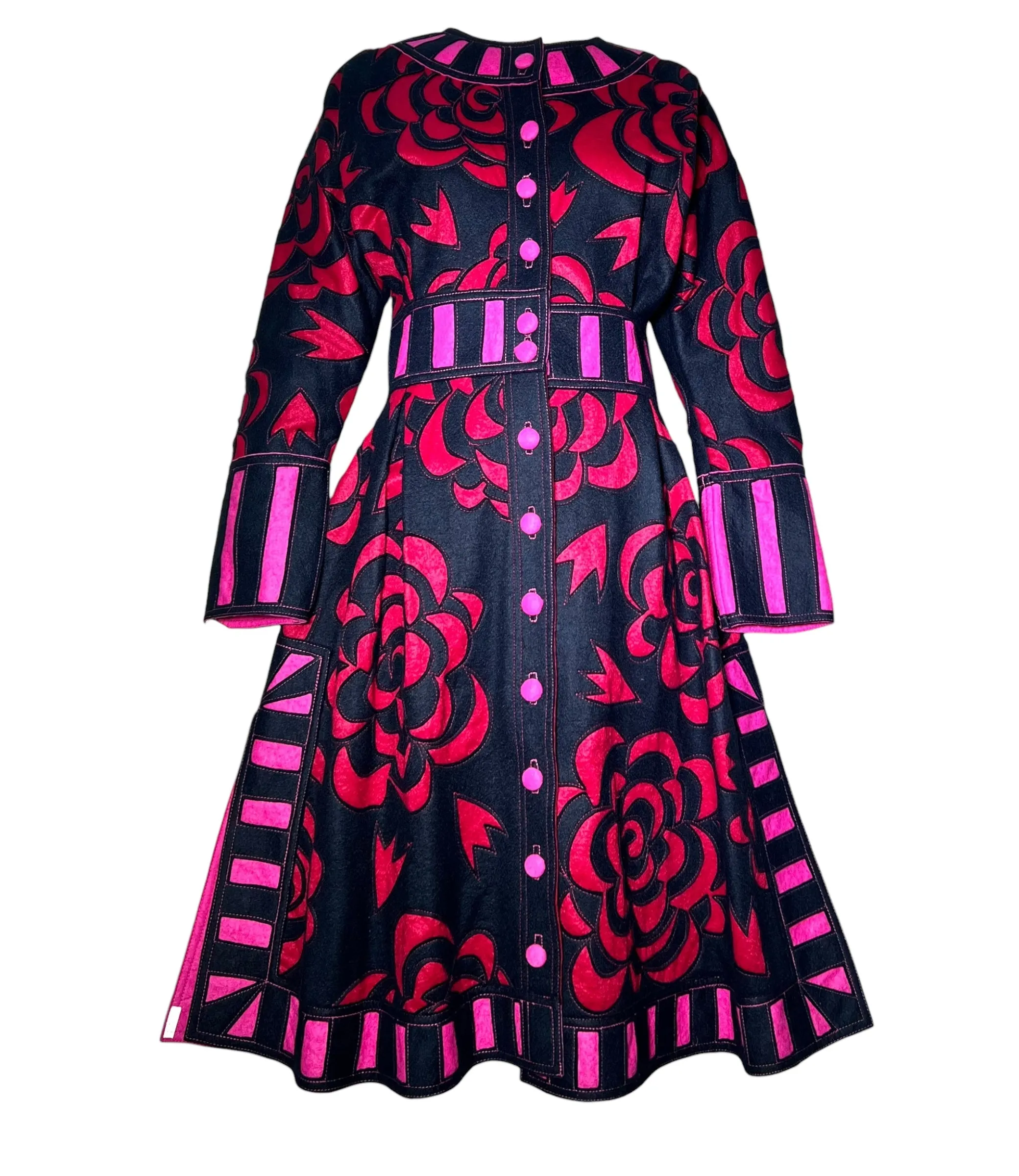 Tribe 1985 FIT Lightweight Cut Felt Appliqué Wearable Art Coat Dress & Hat Ensemble