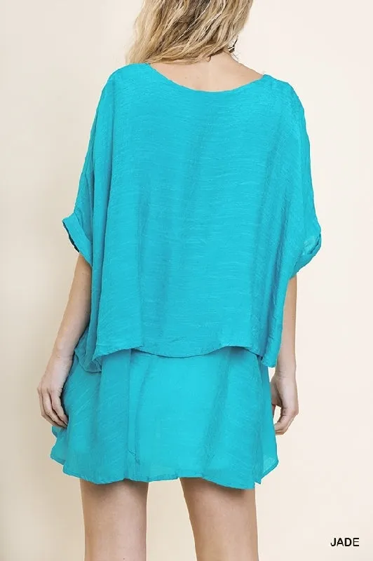 Umgee Layer Tunic Blouse - Aquamarine Jade