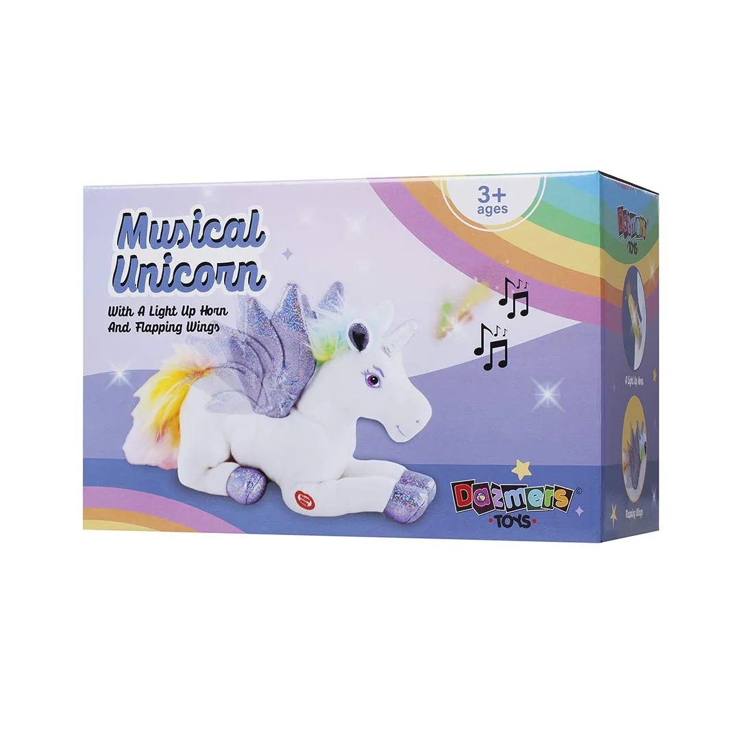 Unicorn Stuffed Animal With Flapping Wings - Musical Plush Unicorn Toy With Magical