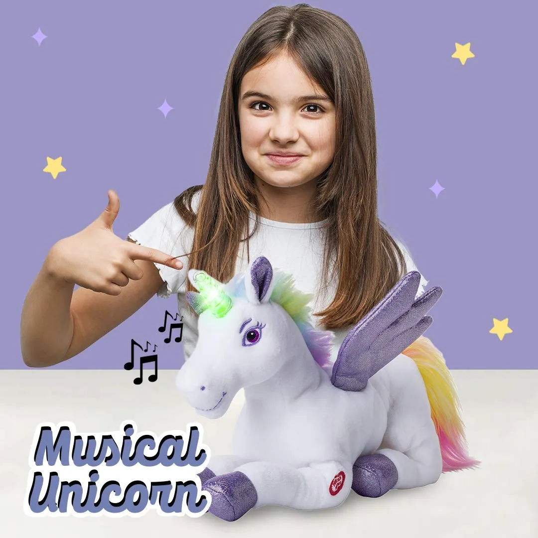 Unicorn Stuffed Animal With Flapping Wings - Musical Plush Unicorn Toy With Magical