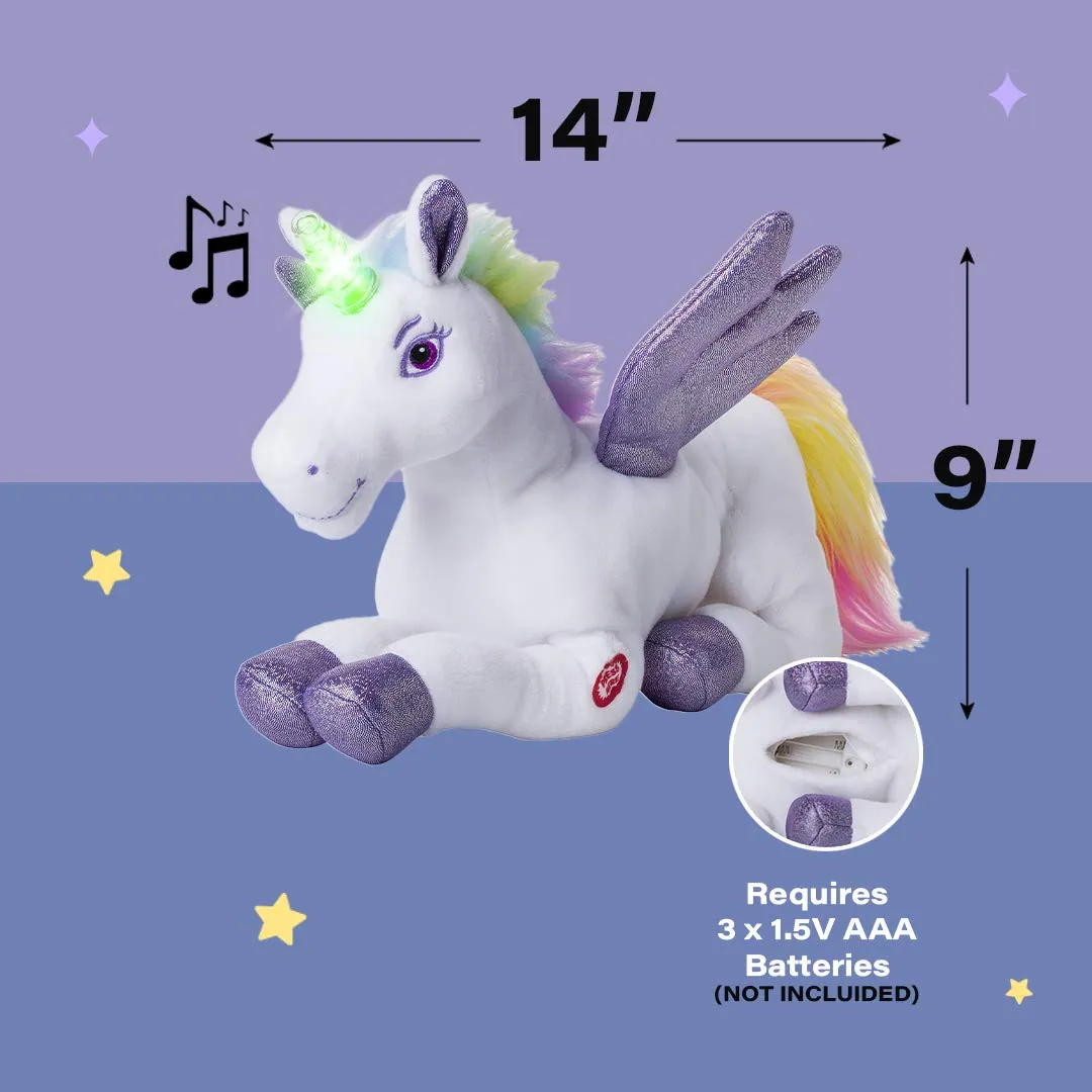 Unicorn Stuffed Animal With Flapping Wings - Musical Plush Unicorn Toy With Magical