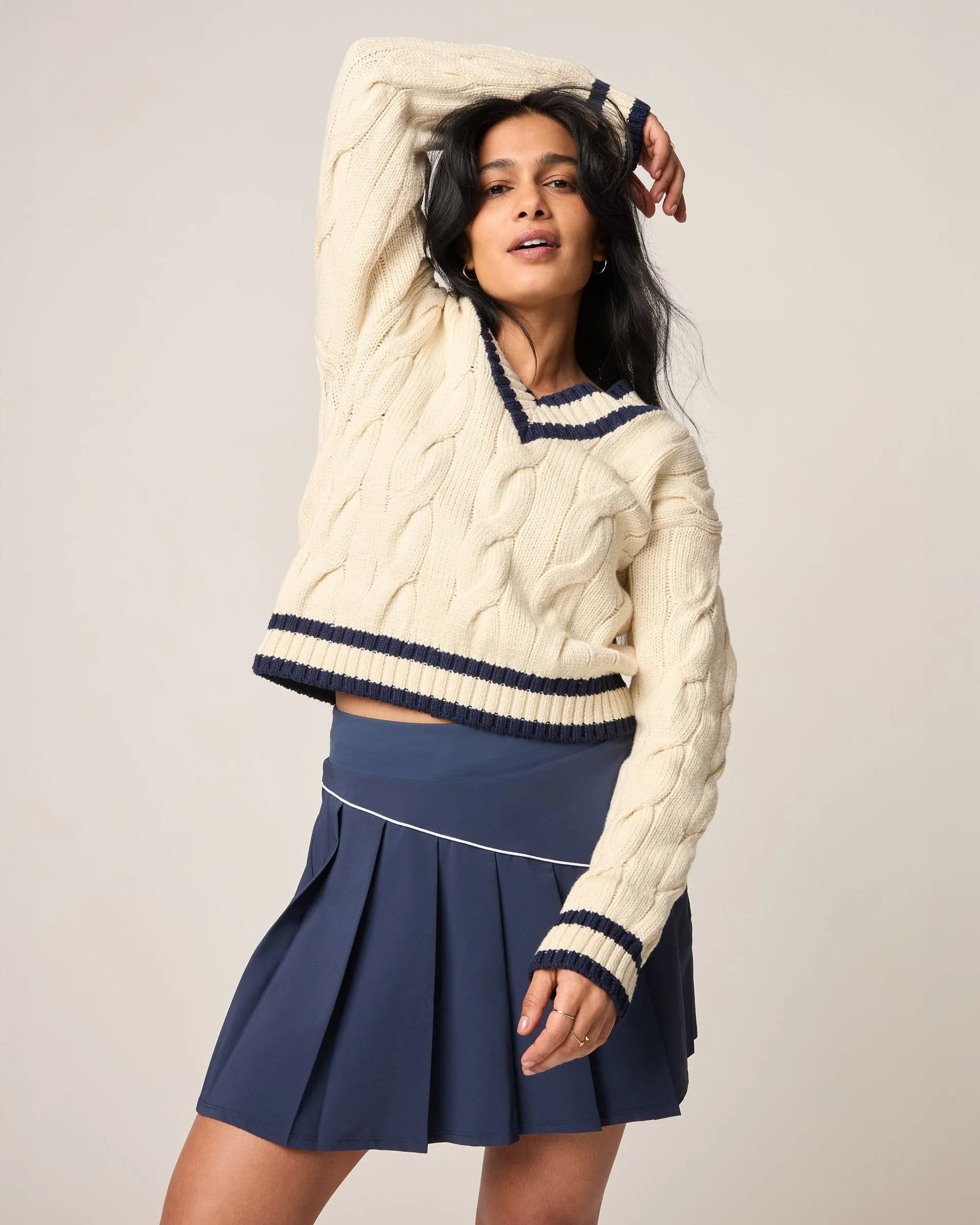 Varsity Cable Knit Cotton Sweater