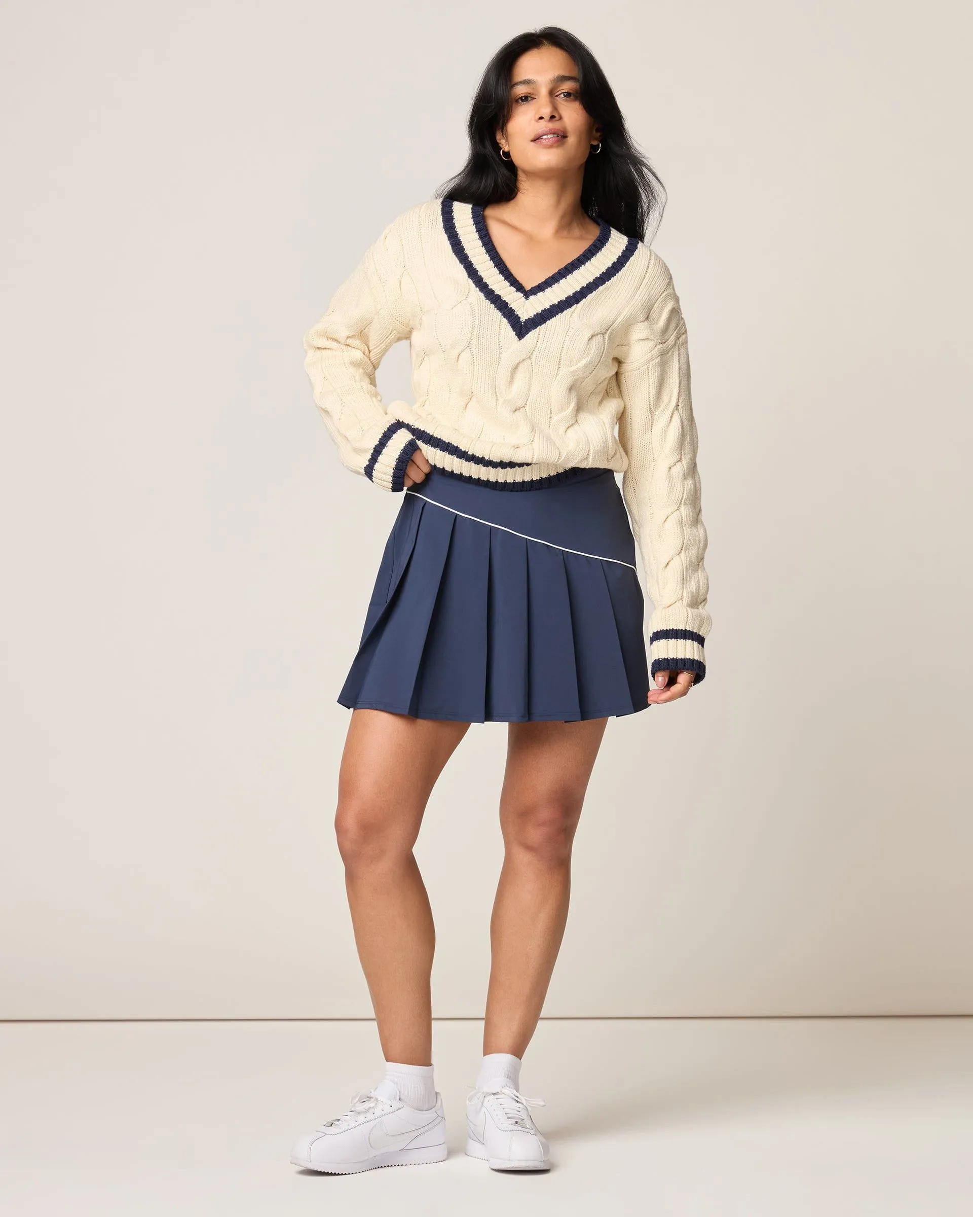 Varsity Cable Knit Cotton Sweater