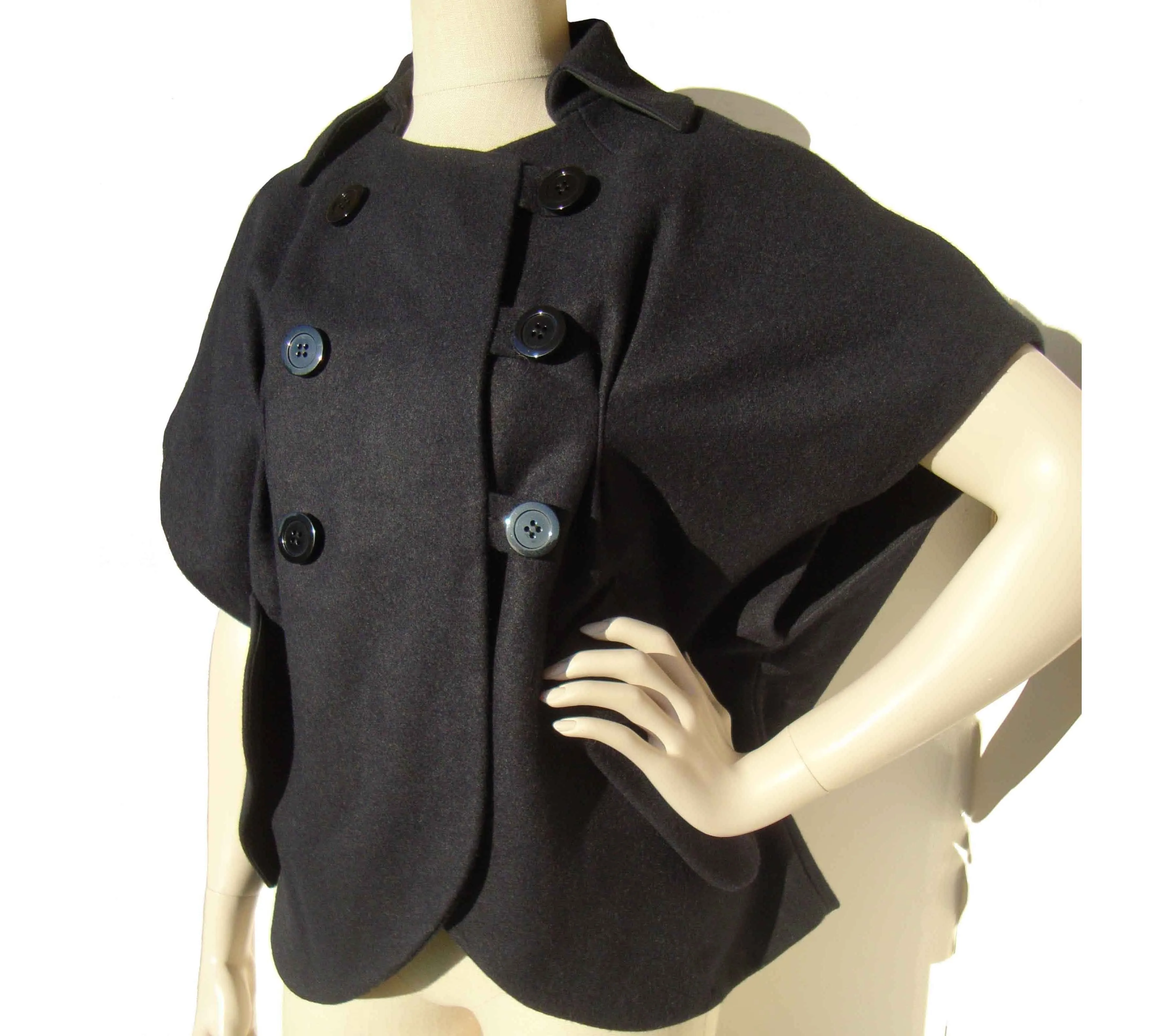 Vera Wang Coat Black Wool Shrug Jacket S / M