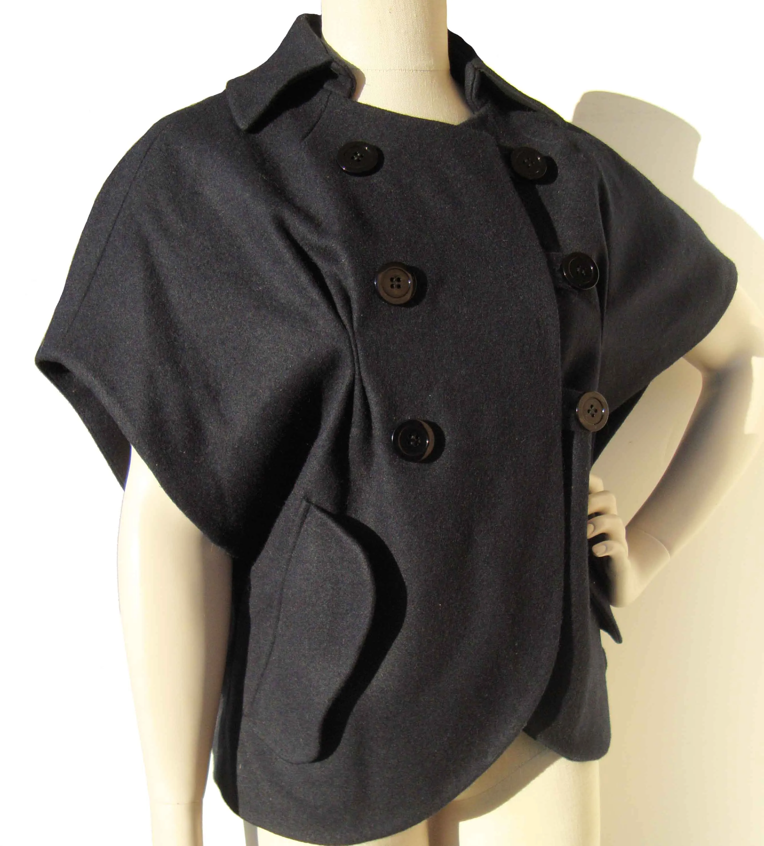 Vera Wang Coat Black Wool Shrug Jacket S / M